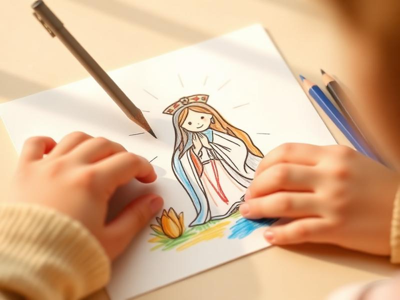 Criança colorindo desenho cristão